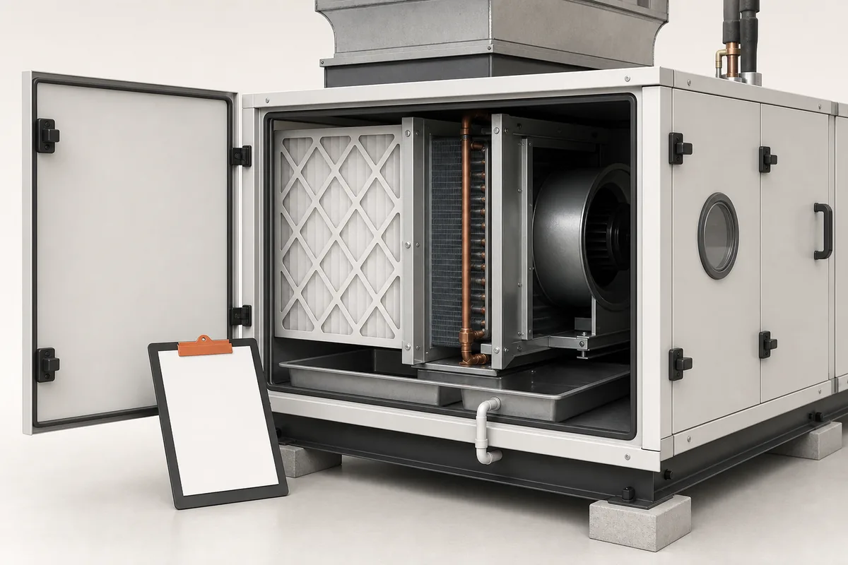 Conceptual view of a commercial air-conditioning maintenance inspection