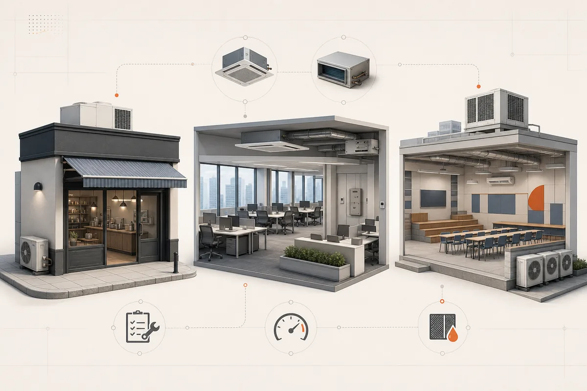 Conceptual view of HVAC equipment across a shop, office and community facility