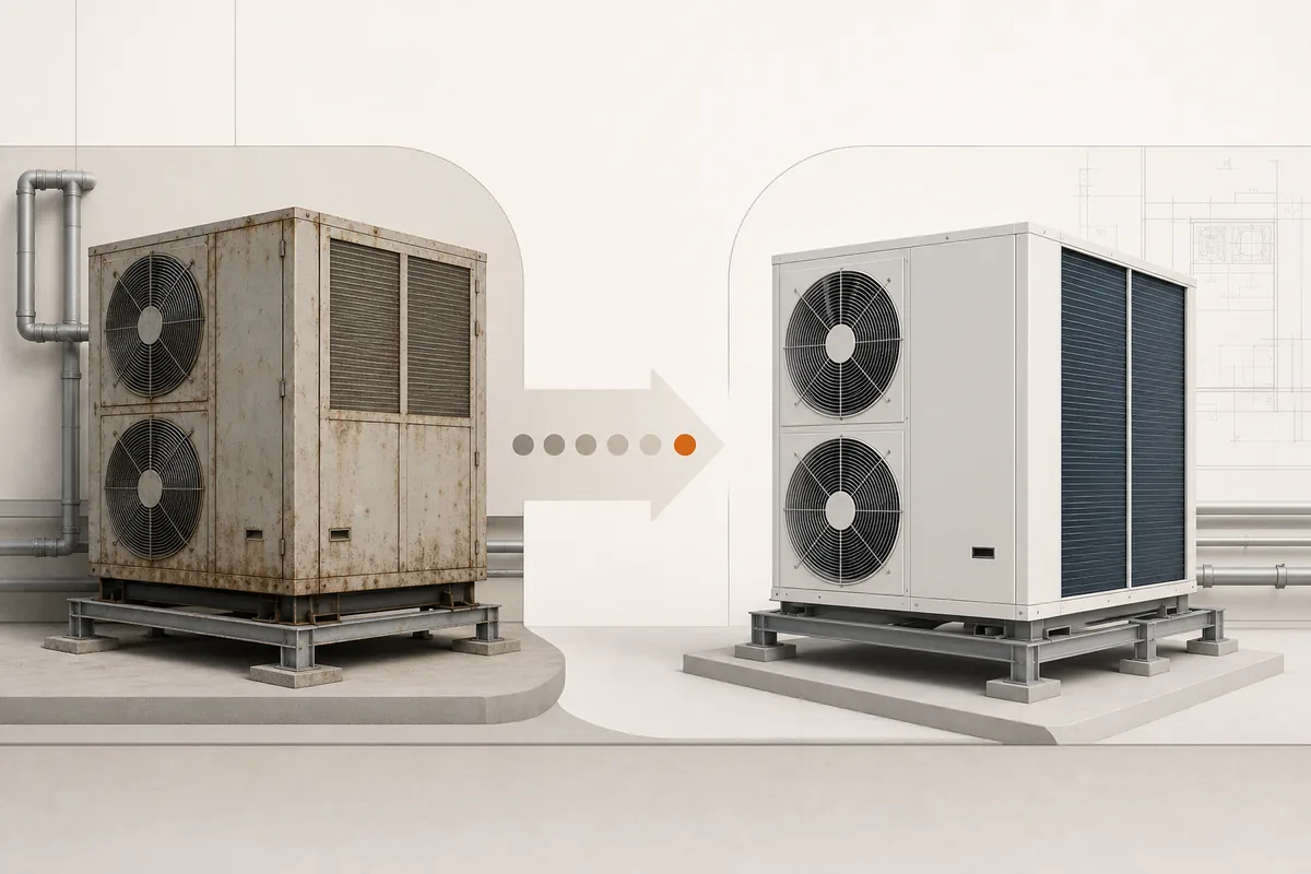 Conceptual comparison between existing and new commercial air-conditioning equipment
