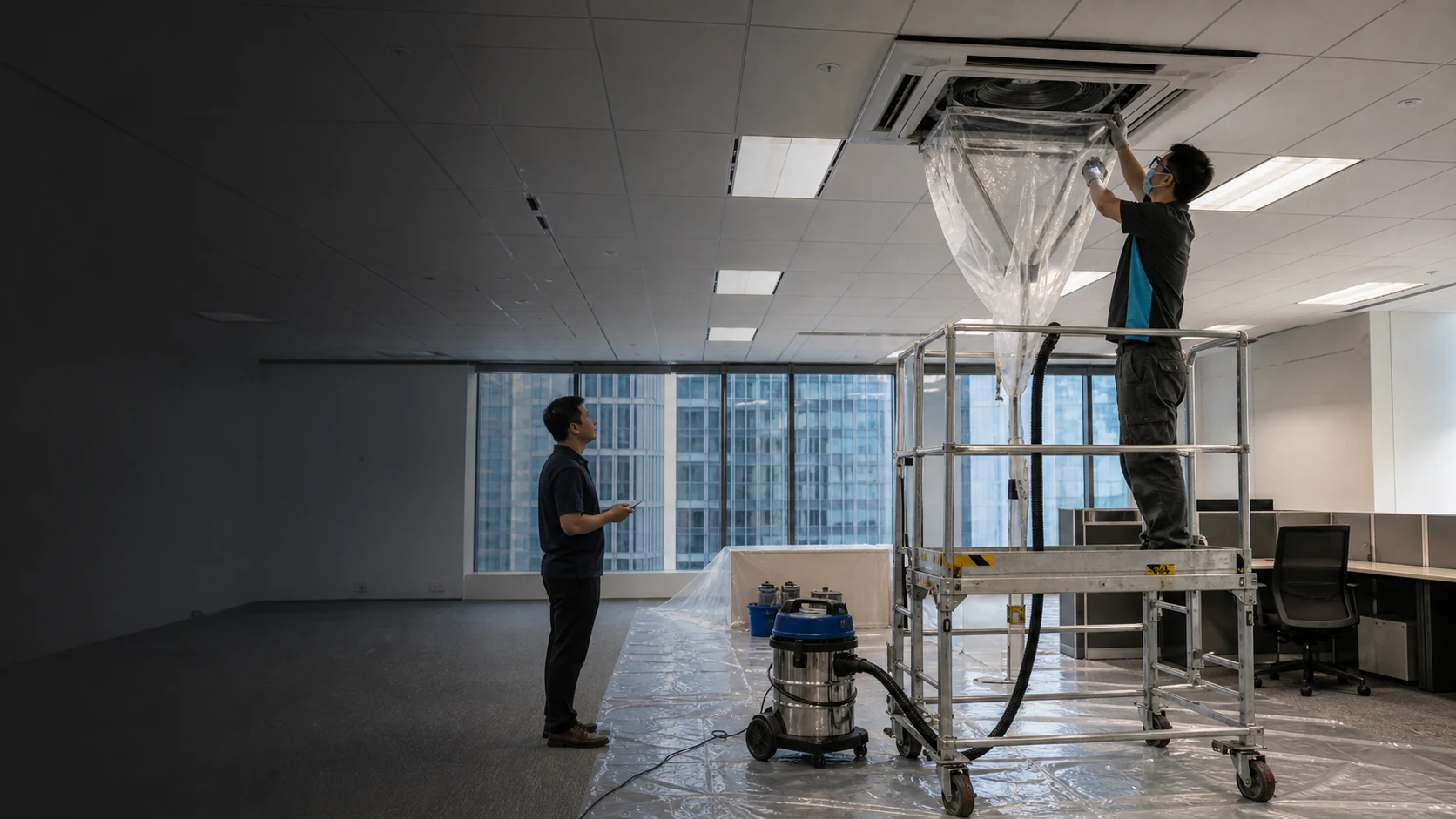 Commercial air-conditioning cleaning equipment and site arrangements
