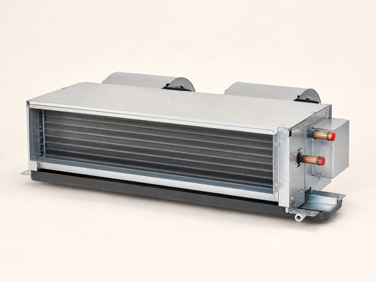 Commercial FCU fan-coil unit isolated on a plain studio background