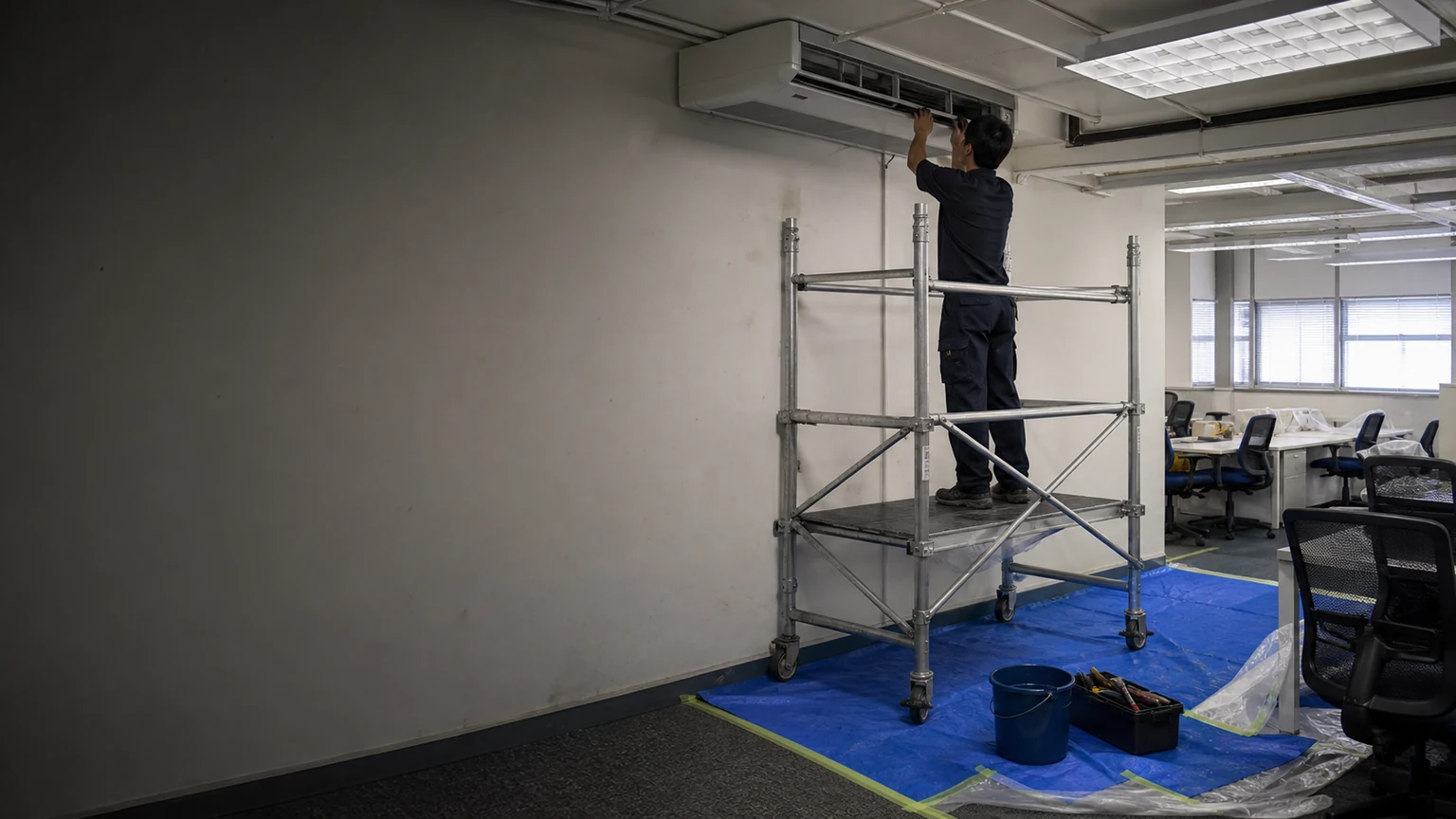 Ceiling-suspended split air-conditioning cleaning