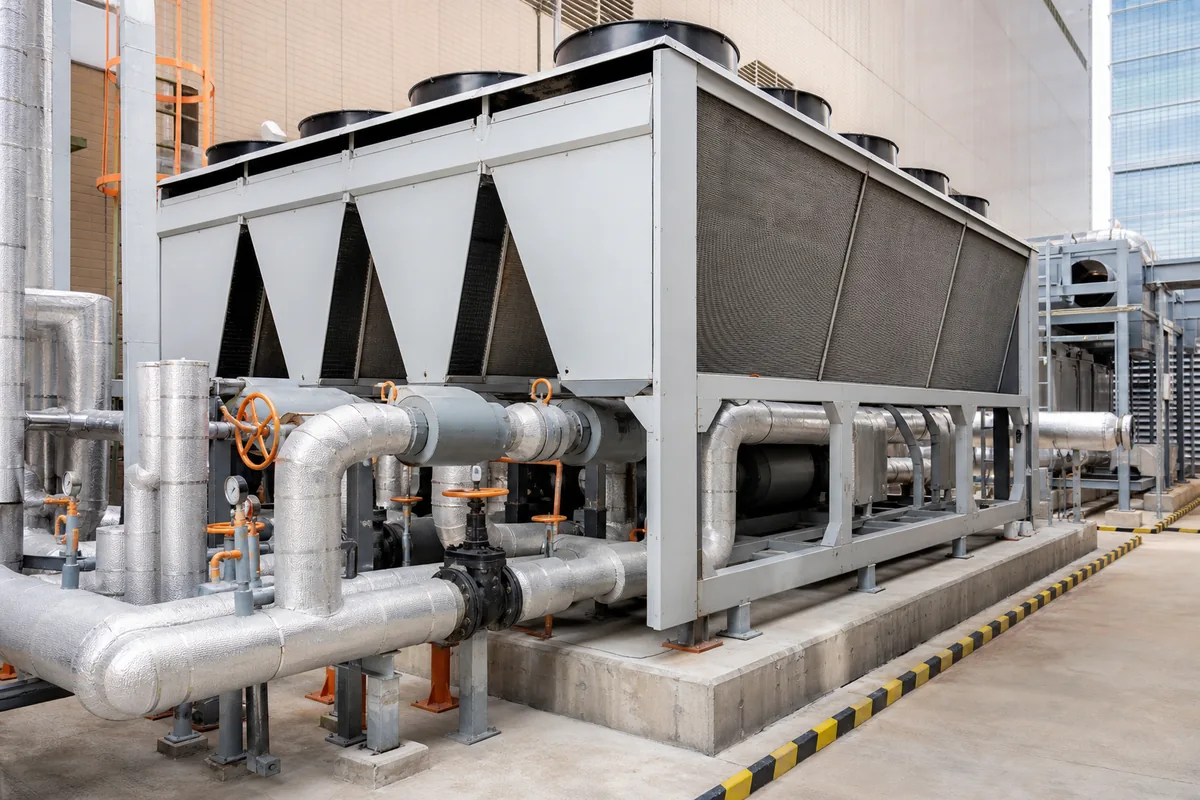 Concept view of an air-cooled chiller and associated pipework