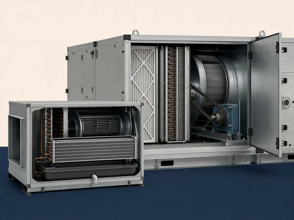 FCU and AHU components including filters, coils, fans and drain trays